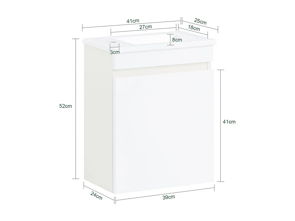 SoBuy BZR170-W Meuble Suspendu pour Lavabo Armoire de Salle de Bain avec Lavabo ，avec Vasque Ensemble de Lavabo en céramique