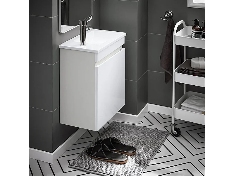 SoBuy BZR170-W Meuble Suspendu pour Lavabo Armoire de Salle de Bain avec Lavabo ，avec Vasque Ensemble de Lavabo en céramique