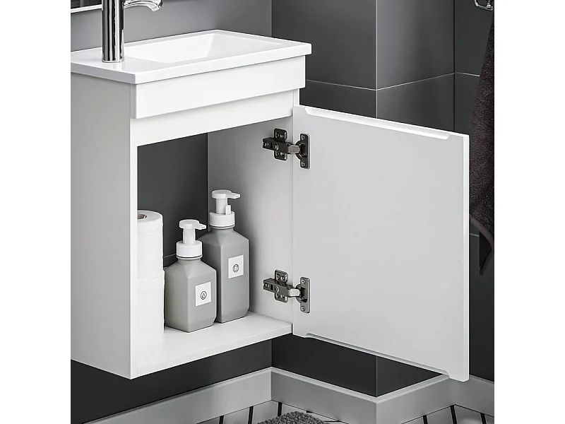SoBuy BZR170-W Meuble Suspendu pour Lavabo Armoire de Salle de Bain avec Lavabo ，avec Vasque Ensemble de Lavabo en céramique