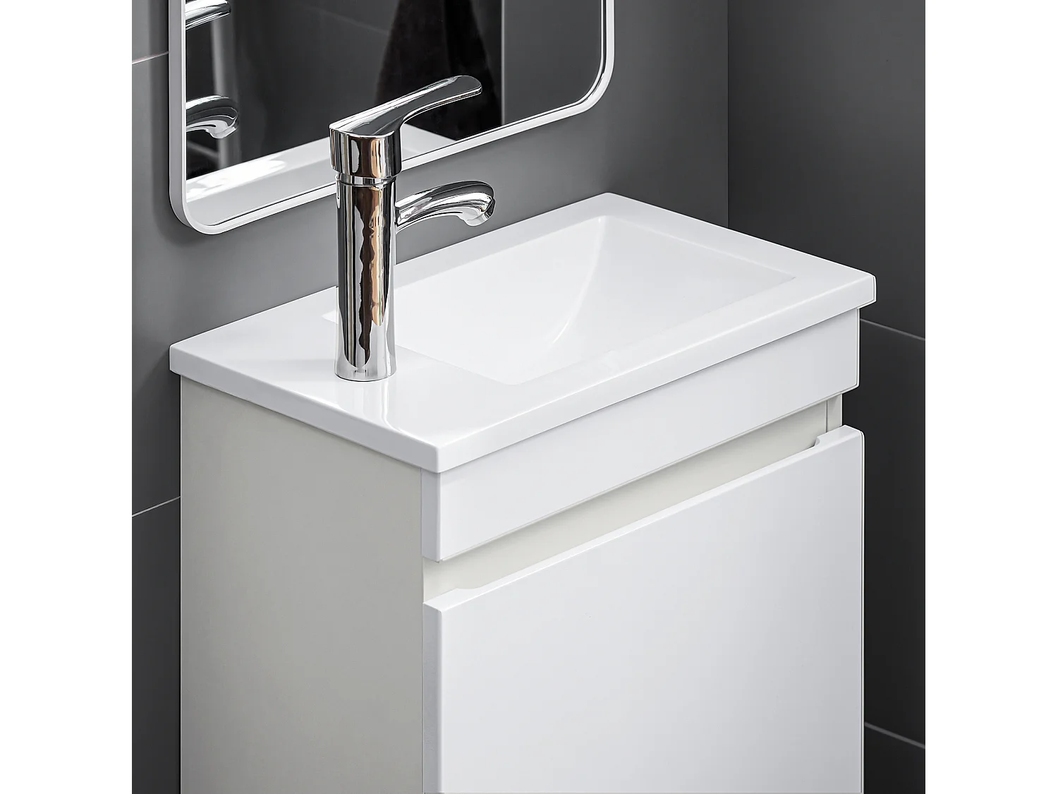SoBuy BZR170-W Meuble Suspendu pour Lavabo Armoire de Salle de Bain avec Lavabo ，avec Vasque Ensemble de Lavabo en céramique