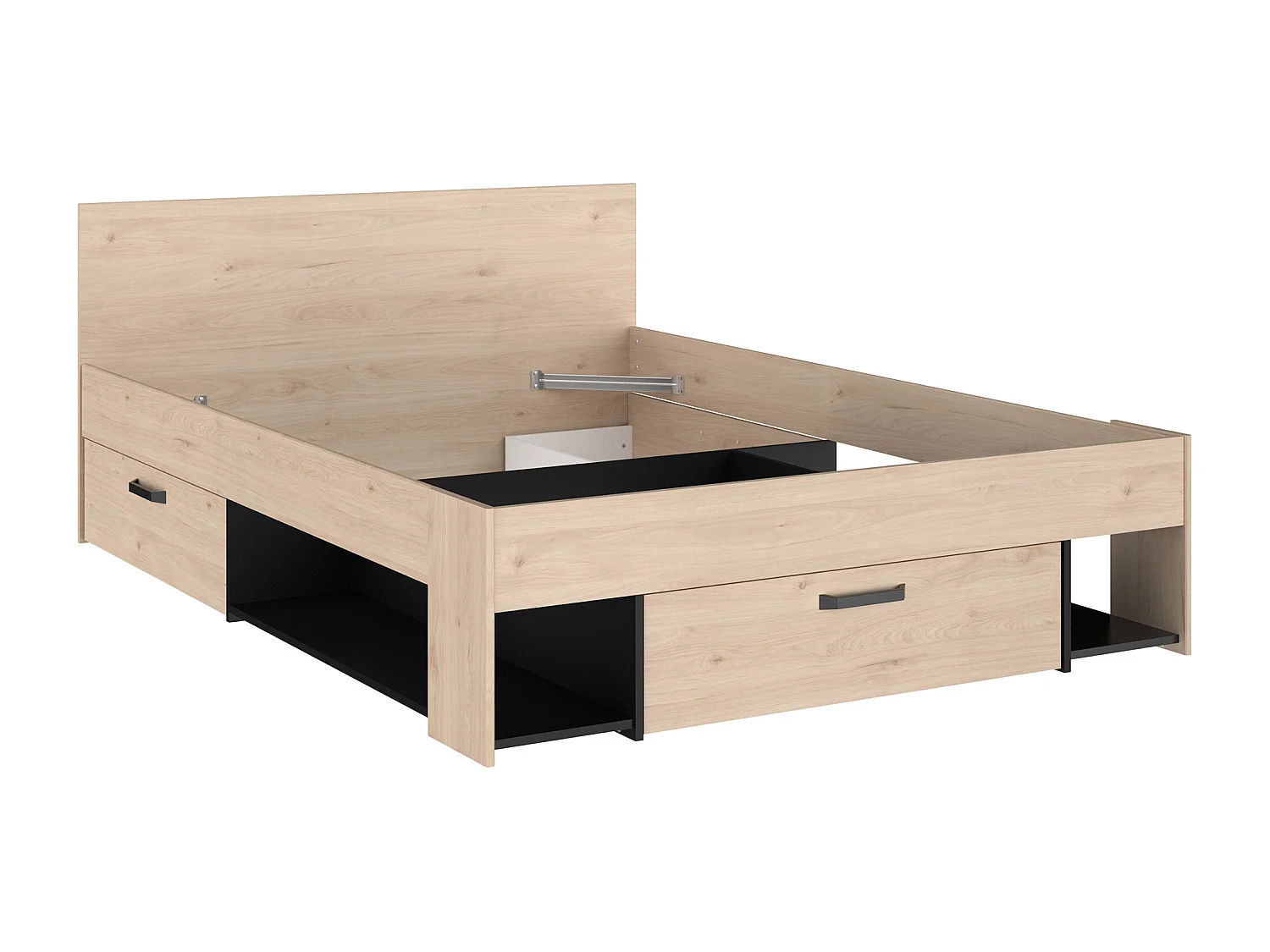 Bed 140 x 190/200 cm met opbergruimte - Kleur: naturel en zwart + bedbodem - KINSELIA