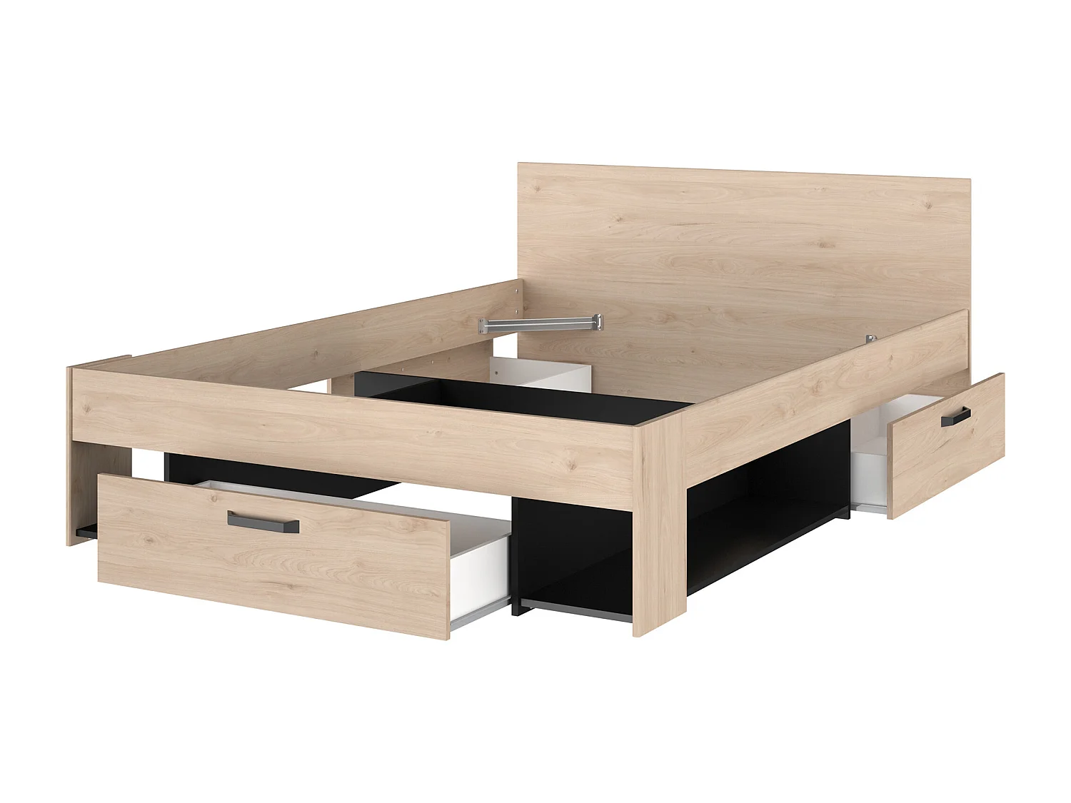 Bed 140 x 190/200 cm met opbergruimte - Kleur: naturel en zwart + bedbodem - KINSELIA