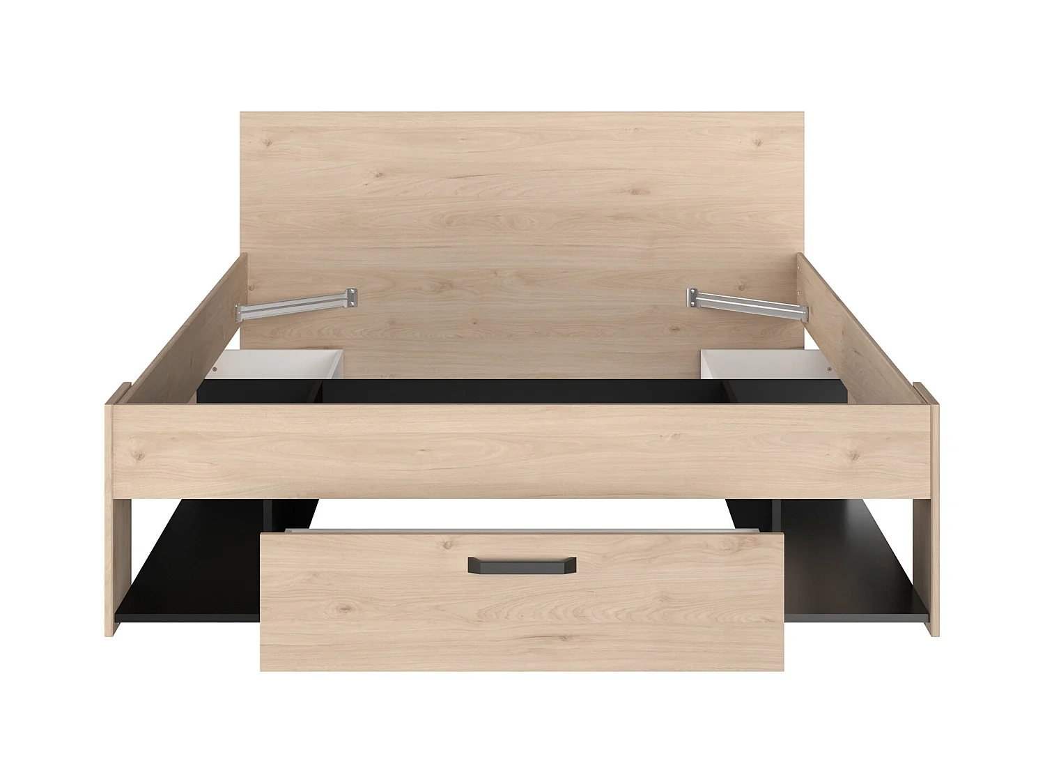 Cama 140 x 190/200 cm con almacenamiento - Color: Natural y negro + Somier + Colchón - KINSELIA