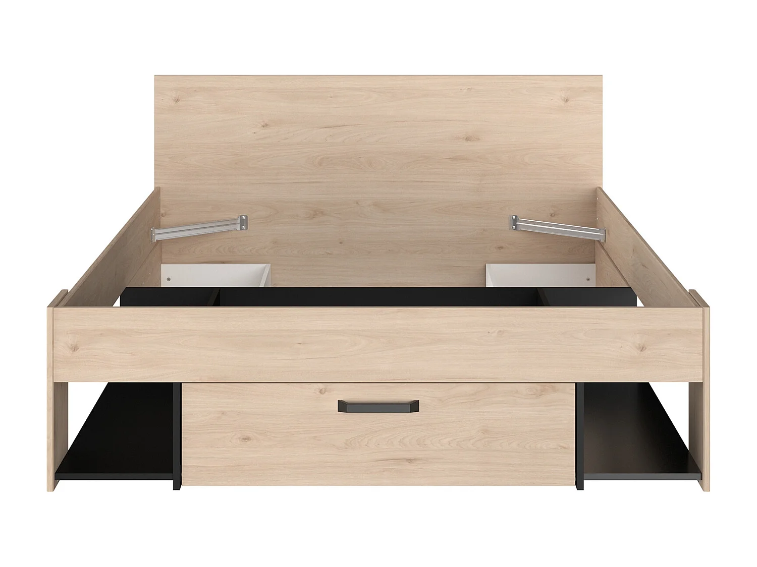 Letto 140 x 190/200 cm Con vani portaoggetti  Naturale e Nero + Rete a doghe + Materasso  - KINSELIA