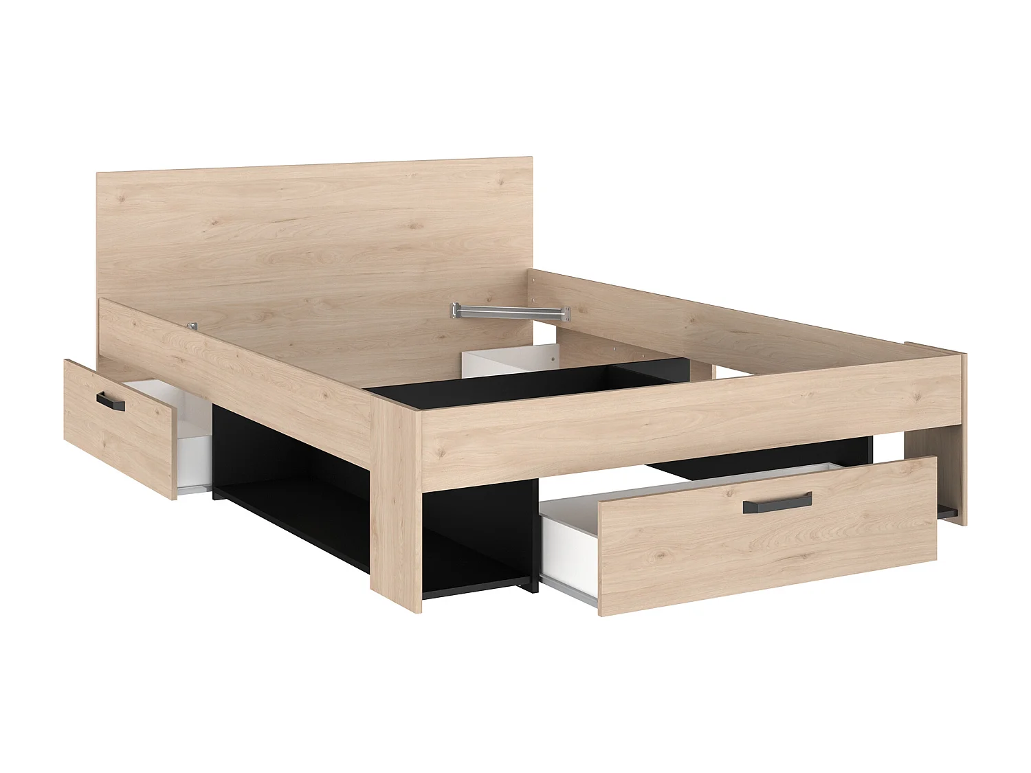 Letto 140 x 190/200 cm Con vani portaoggetti  Naturale e Nero + Rete a doghe + Materasso  - KINSELIA