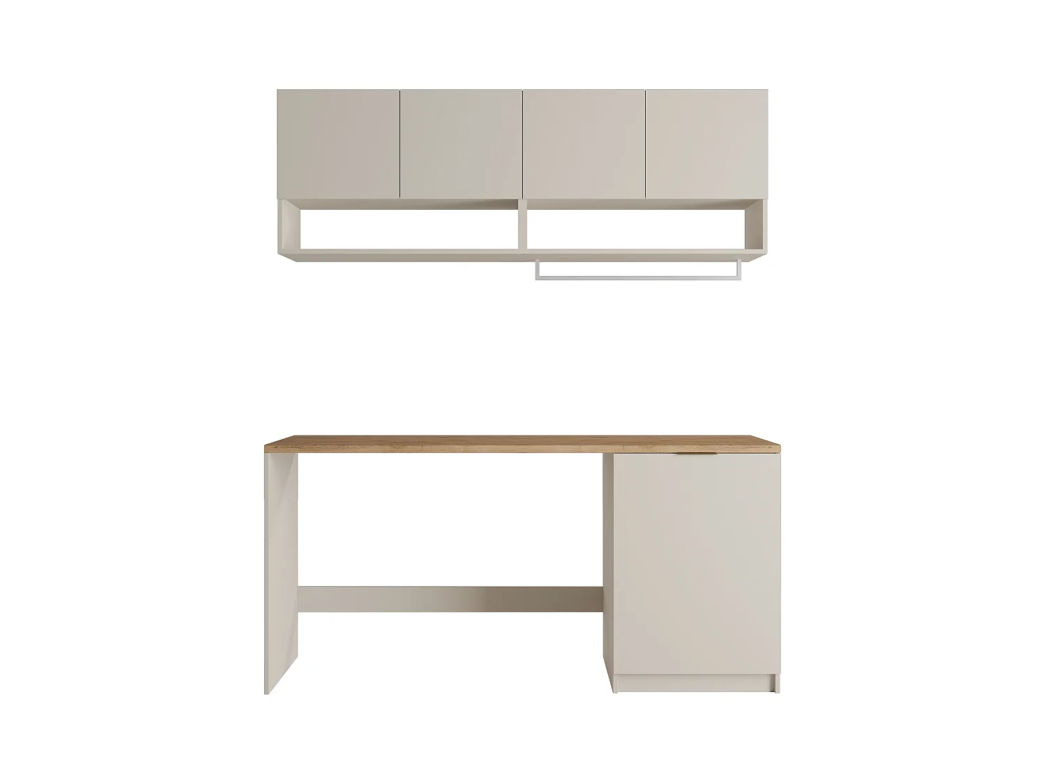 Meubles de buanderie pour machine à laver avec plan de travail - L182 cm -  Couleur beige et naturel clair - NATAJI