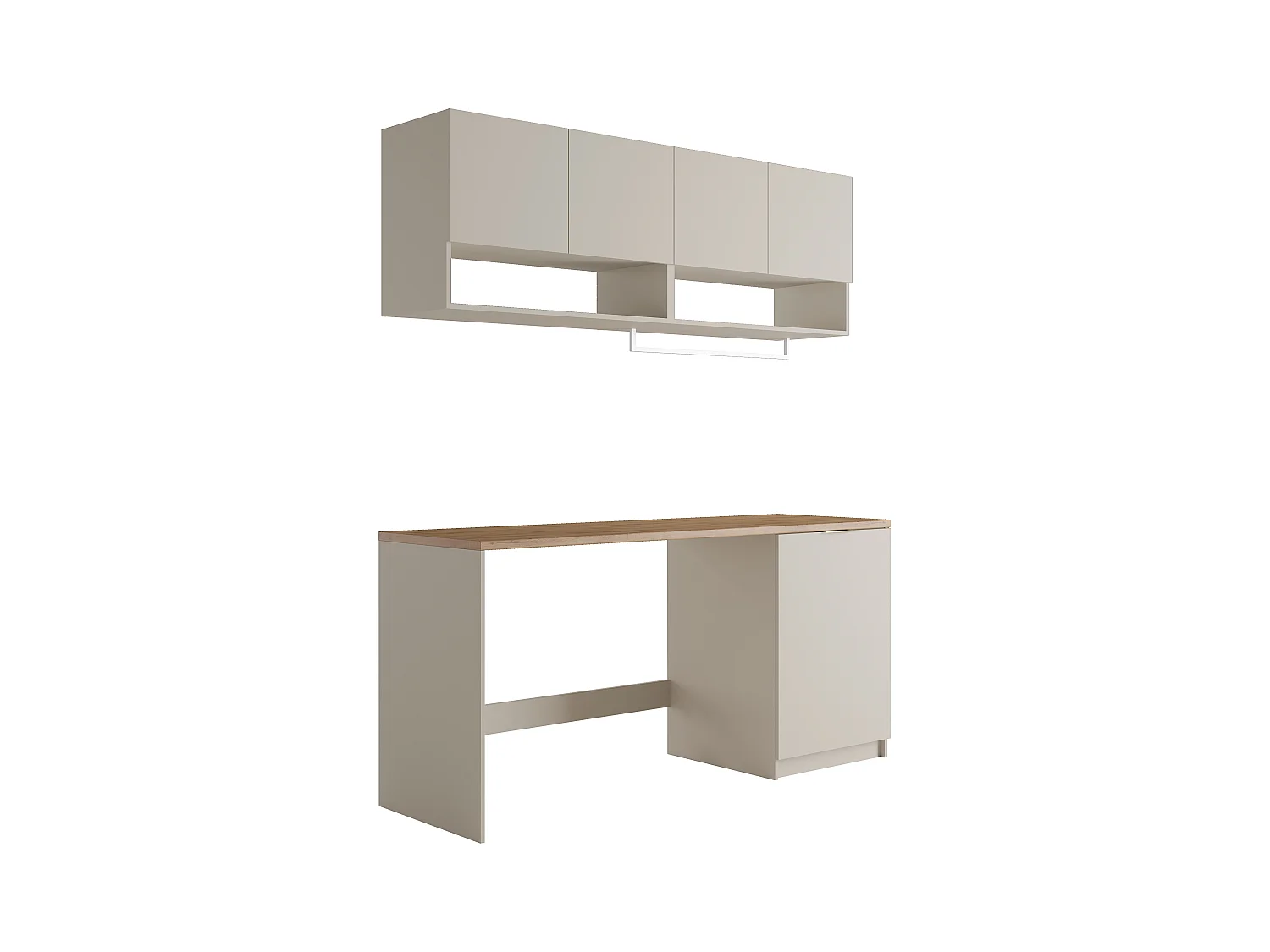 Meubles de buanderie pour machine à laver avec plan de travail - L182 cm -  Couleur beige et naturel clair - NATAJI