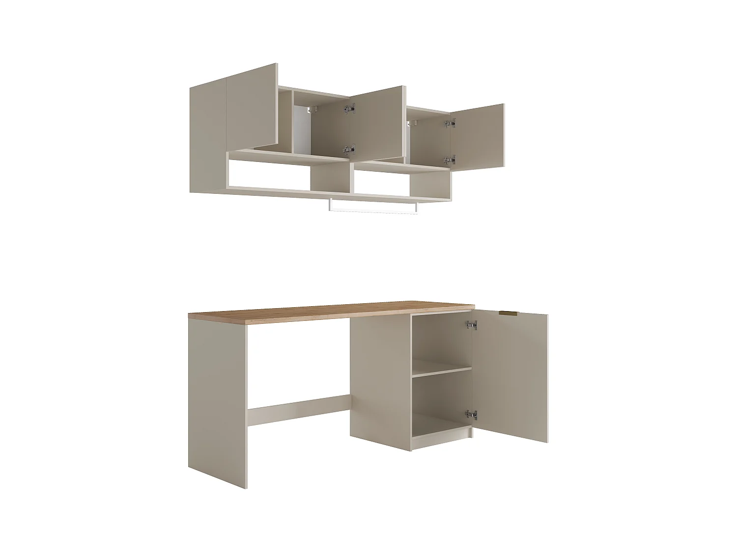 Meubles de buanderie pour machine à laver avec plan de travail - L182 cm -  Couleur beige et naturel clair - NATAJI