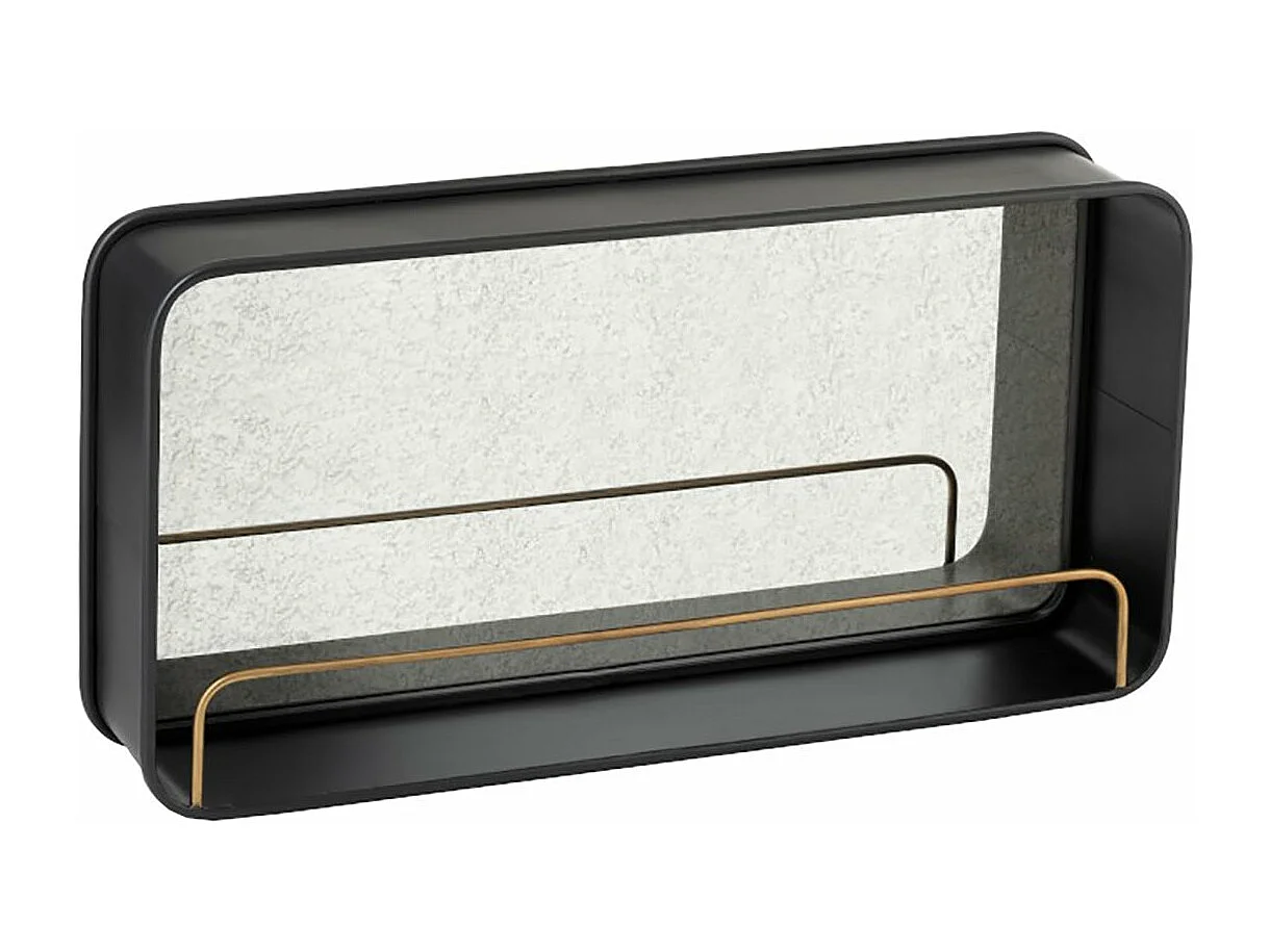 Miroir en métal noir avec étagère dorée