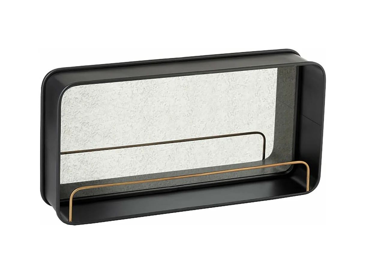 Miroir en métal noir avec étagère dorée
