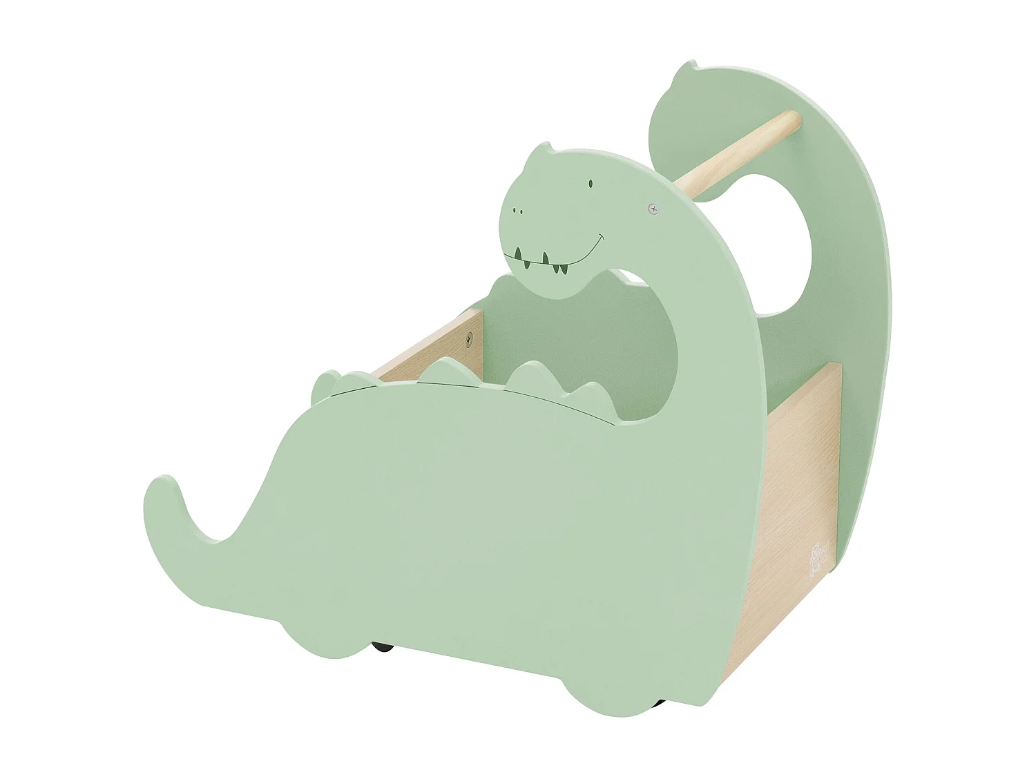 Scatola portagiochi per bambini design dino girello di legno con ruote libreria