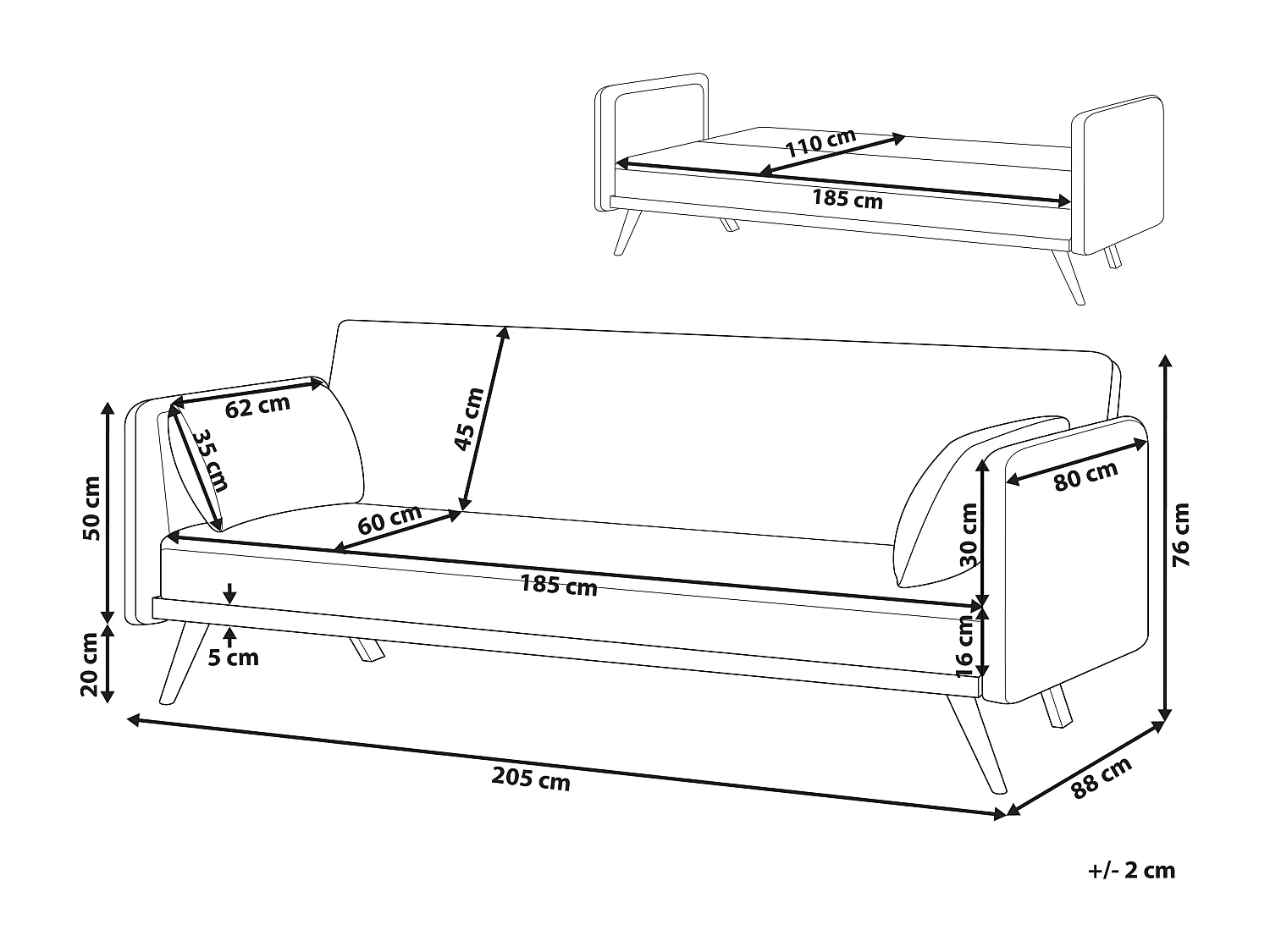 Canapé-lit 3 places ASAA Tissu Blanc cassé