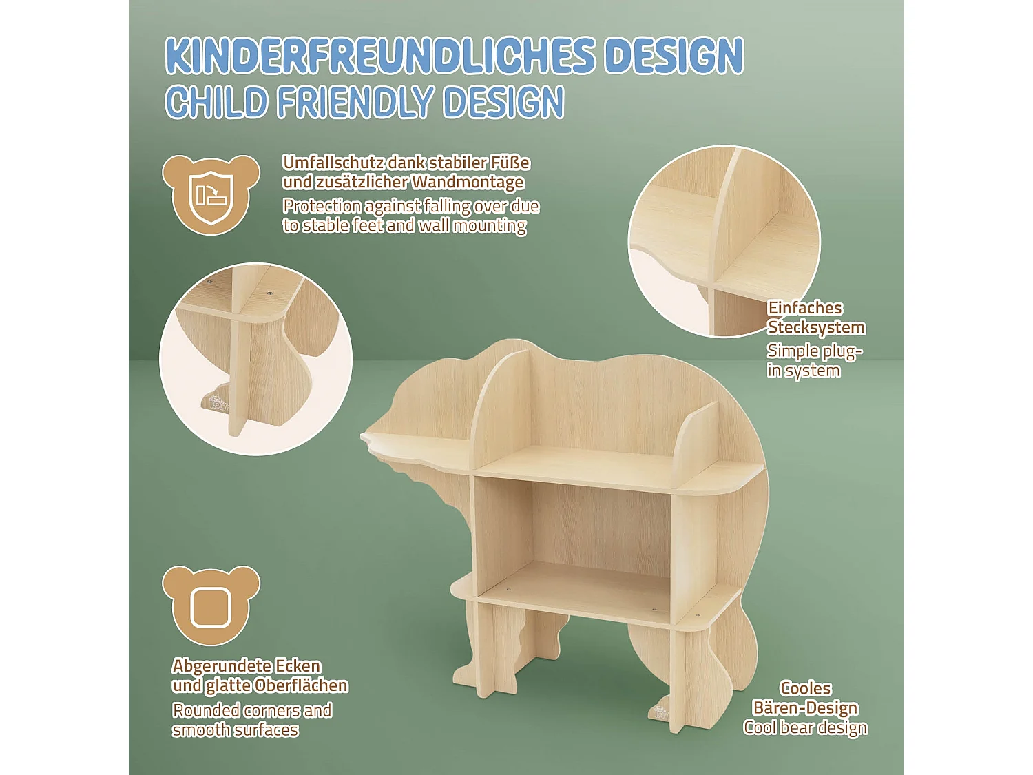 Libreria per bambini orso scaffale beige per camerette per giocattoli mensola