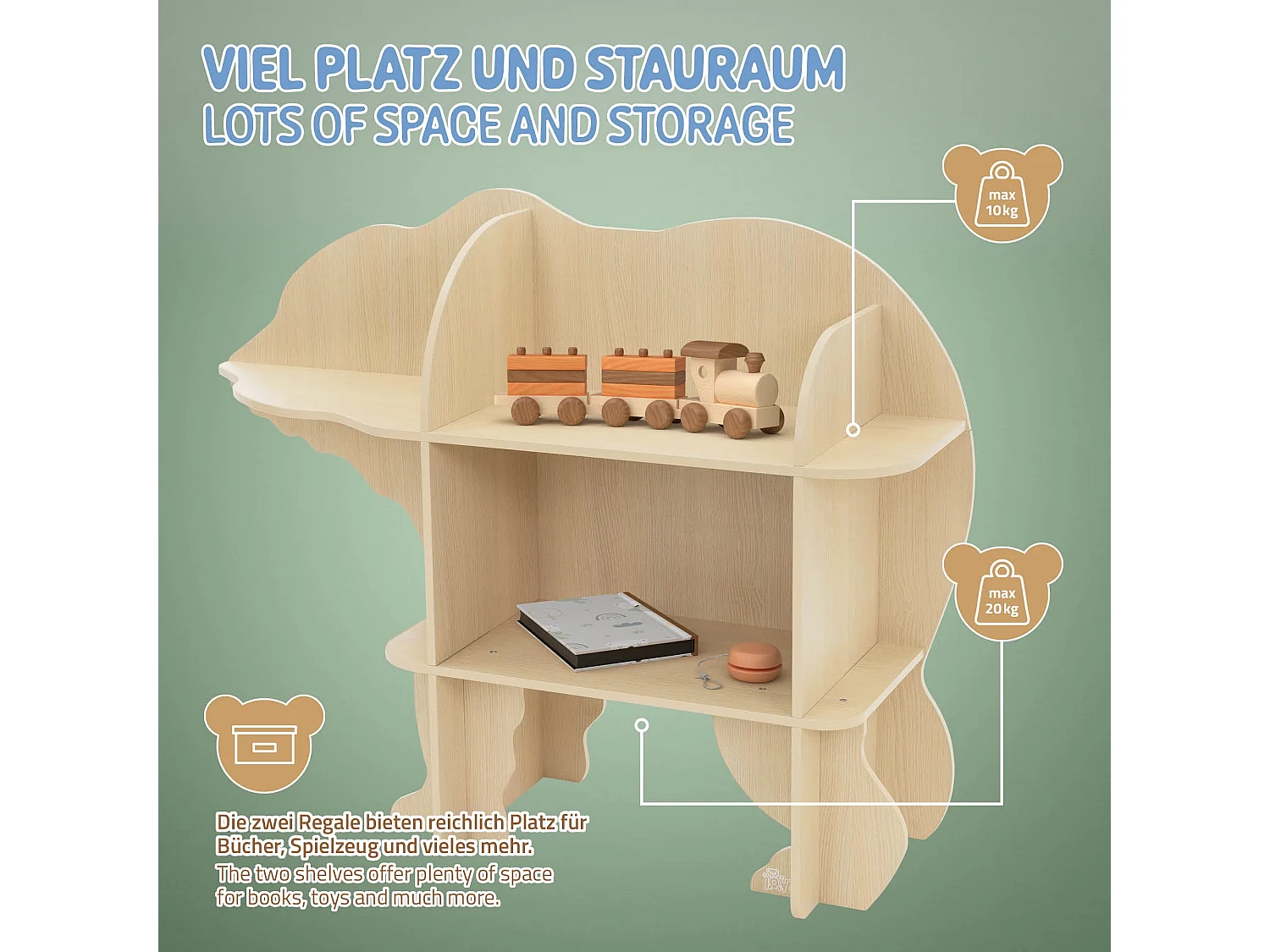 Libreria per bambini orso scaffale beige per camerette per giocattoli mensola