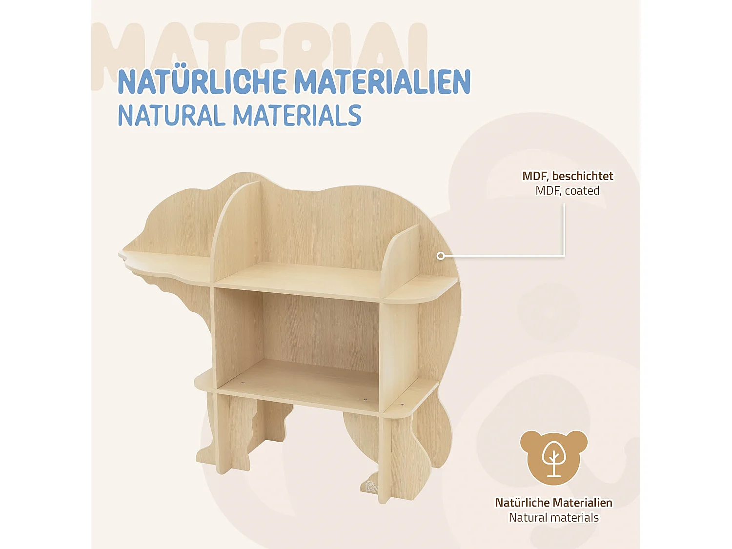 Libreria per bambini orso scaffale beige per camerette per giocattoli mensola
