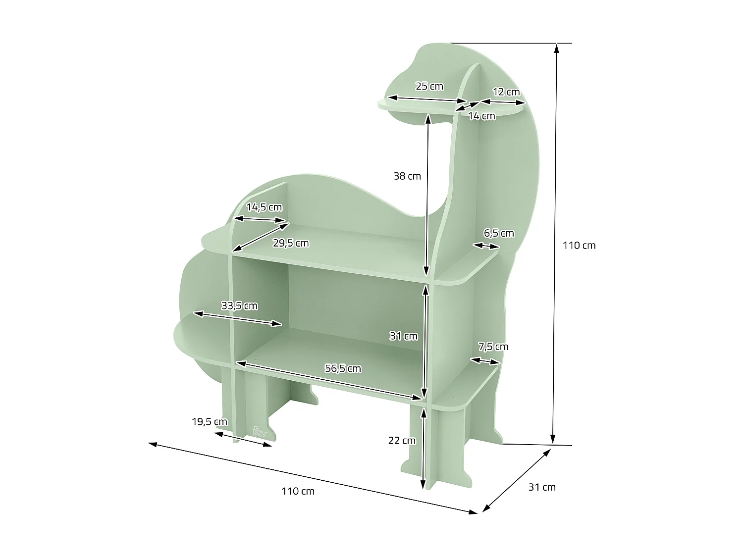 Estantería infantil con 3 baldas abierta y librería diseño dino caja de juguetes