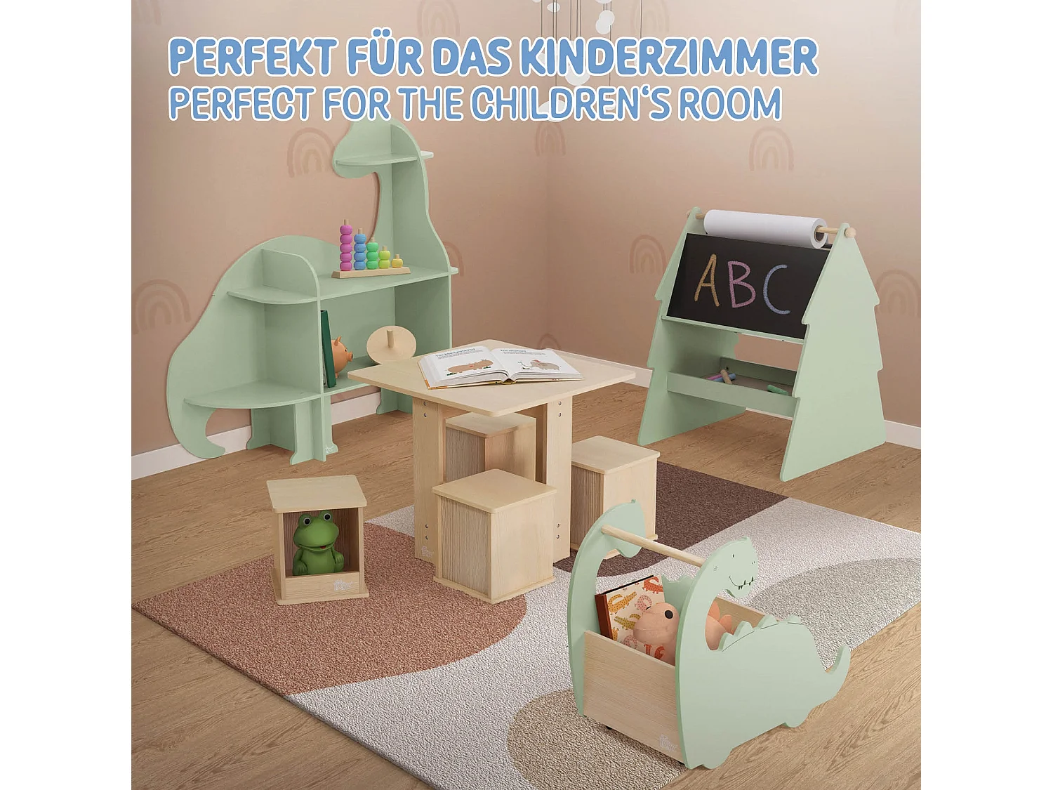 Joyz Étagère murale à livres pour enfants 3 niveaux meuble dinosaure rangement