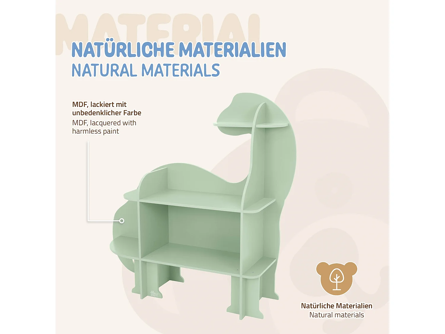 Joyz Étagère murale à livres pour enfants 3 niveaux meuble dinosaure rangement