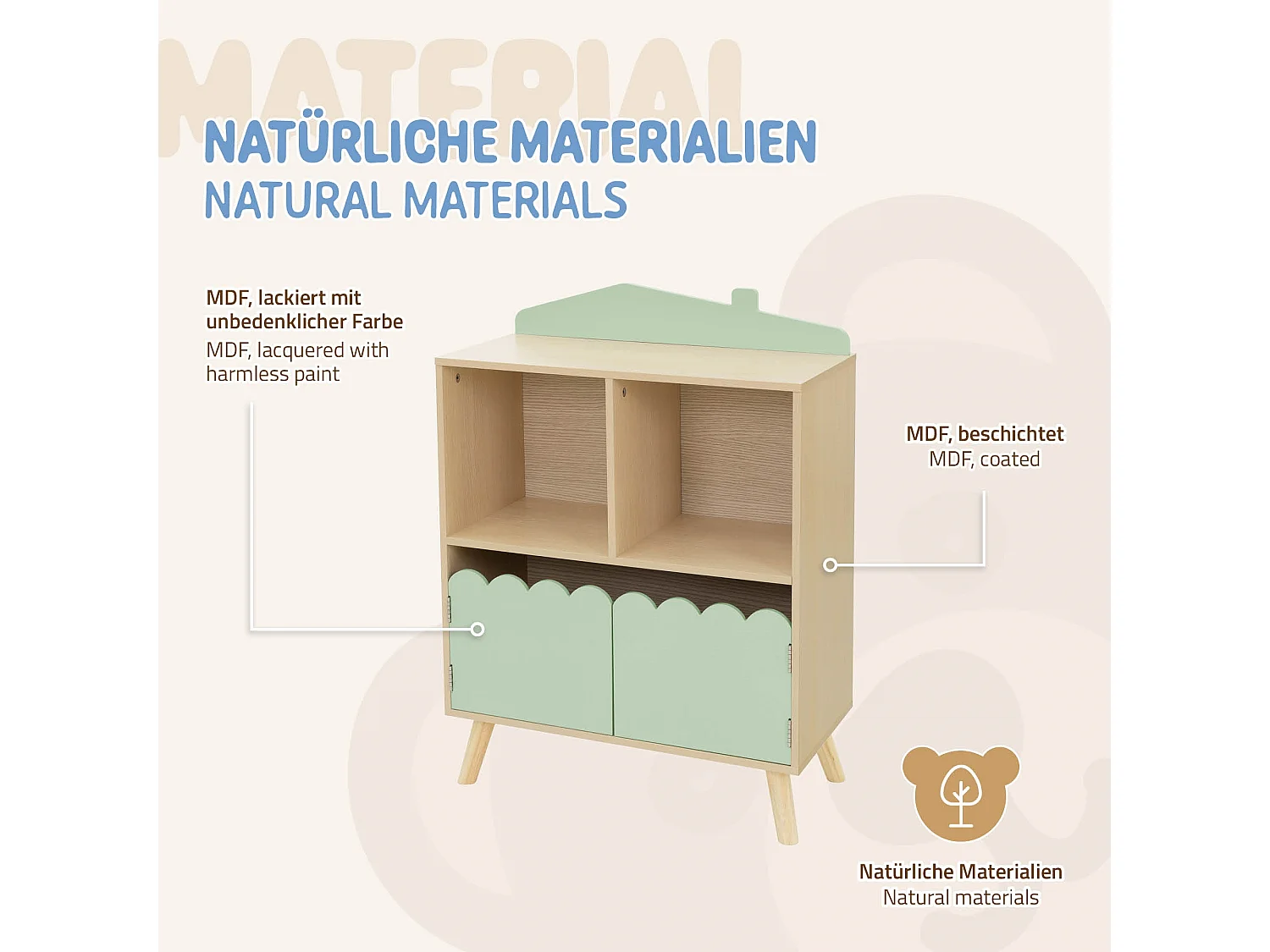 Joyz Étagère à jouets pour enfants en bois 3 compartiments armoire de rangement