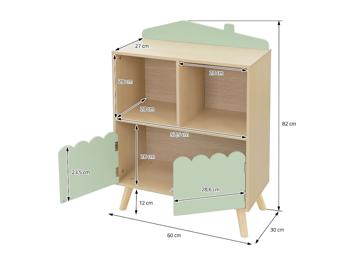 Joyz Étagère à jouets pour enfants en bois 3 compartiments armoire de rangement