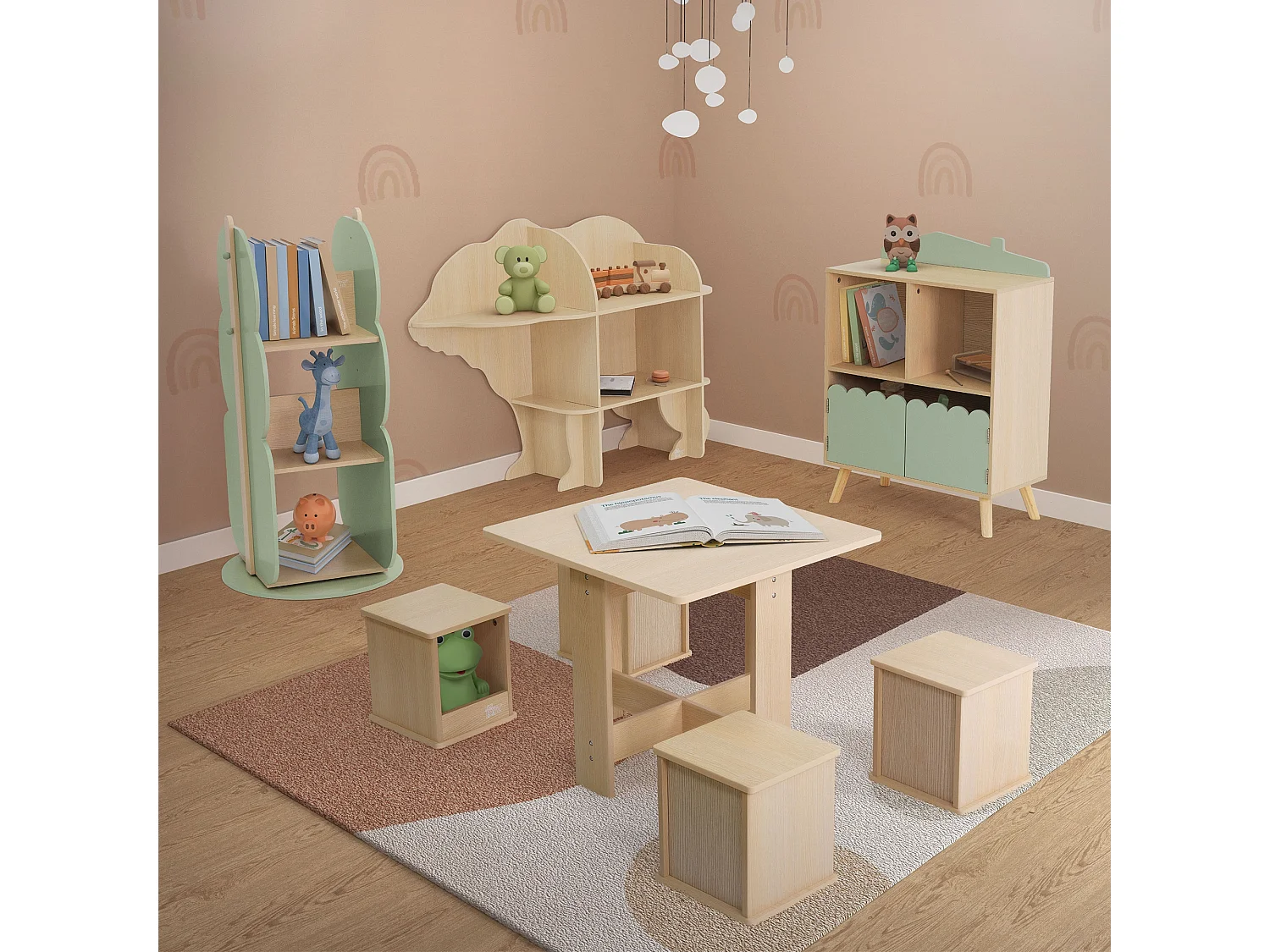 Joyz Étagère à jouets pour enfants en bois 3 compartiments armoire de rangement