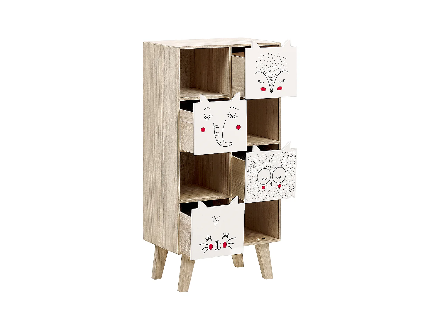 Regal heller Holzfarbton 4 Fächer 4 Schubladen RUPERT