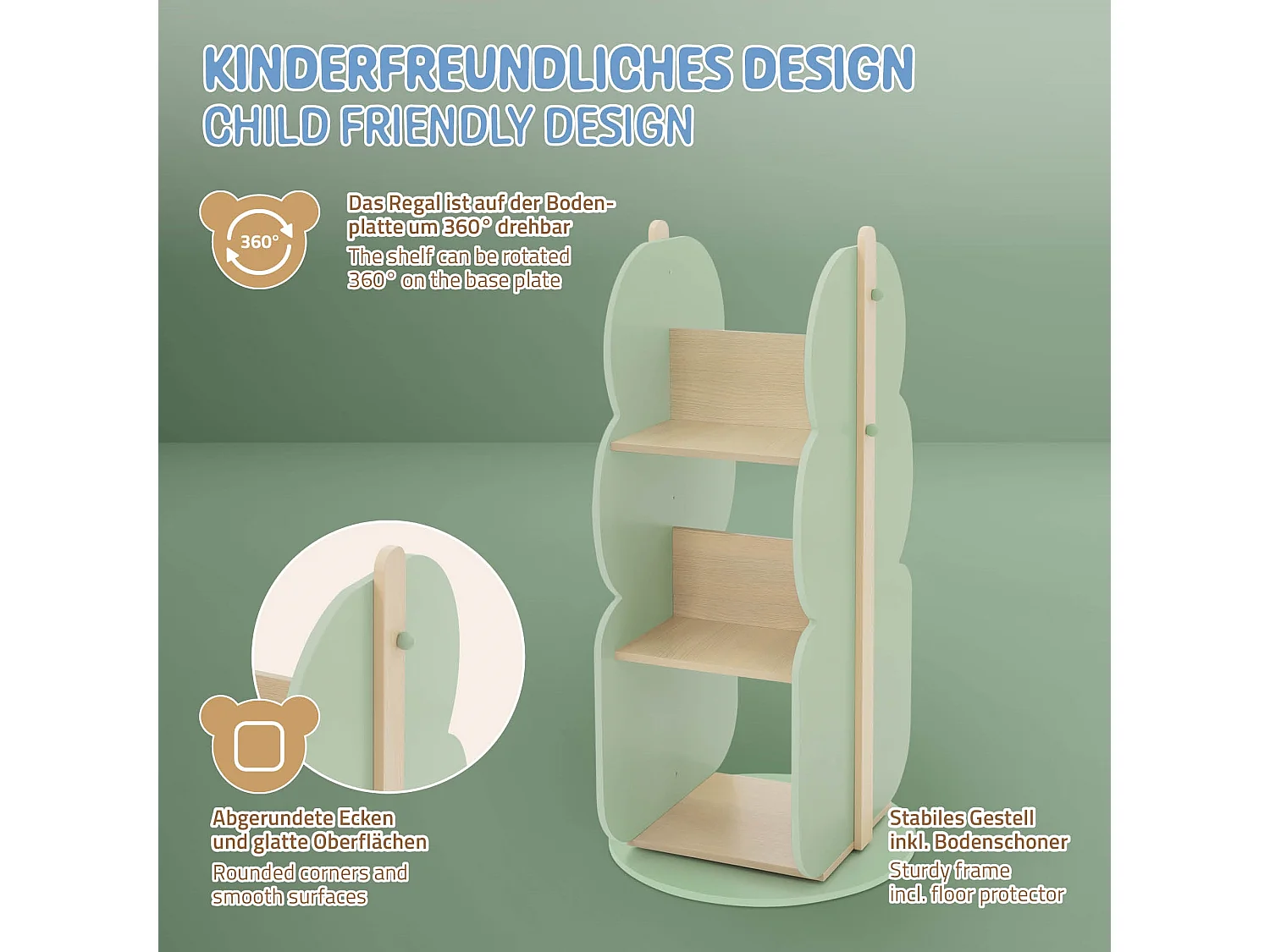 Estantería infantil de 2 caras diseño árbol mueble giratorio caja con 5 baldas