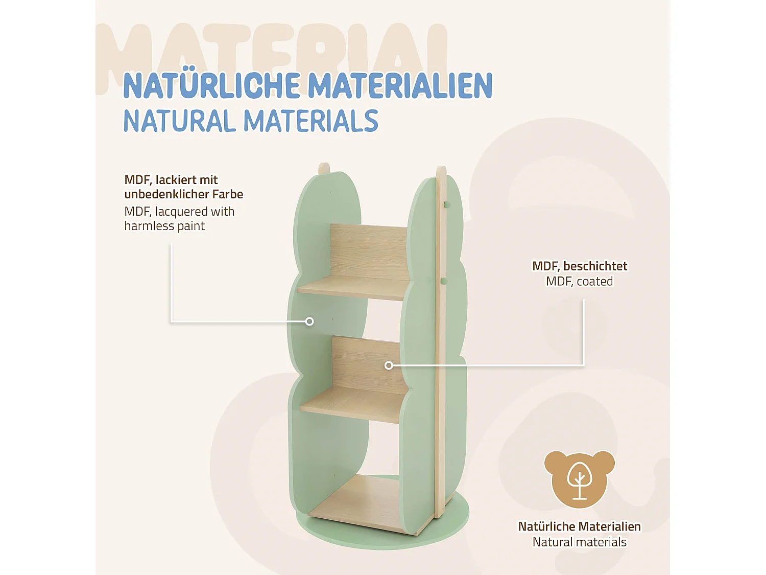 Estantería infantil de 2 caras diseño árbol mueble giratorio caja con 5 baldas