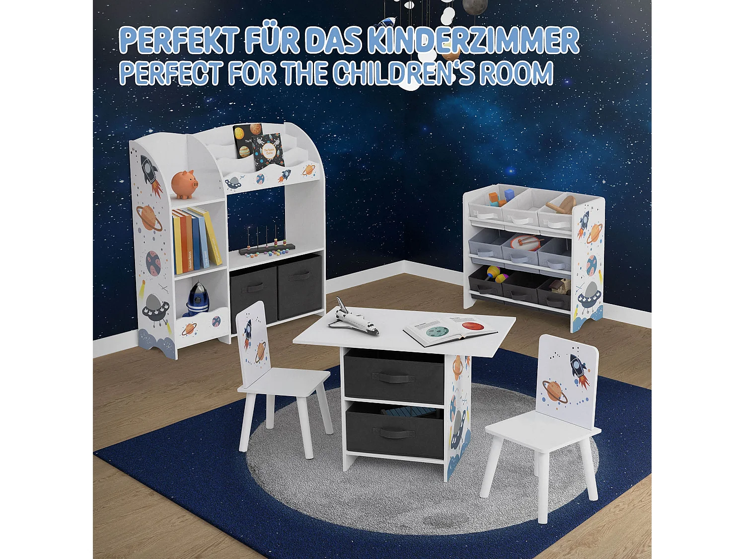 Joyz Estantería infantil blanca mueble con 3 compartimentos y 9 cajas extraíbles