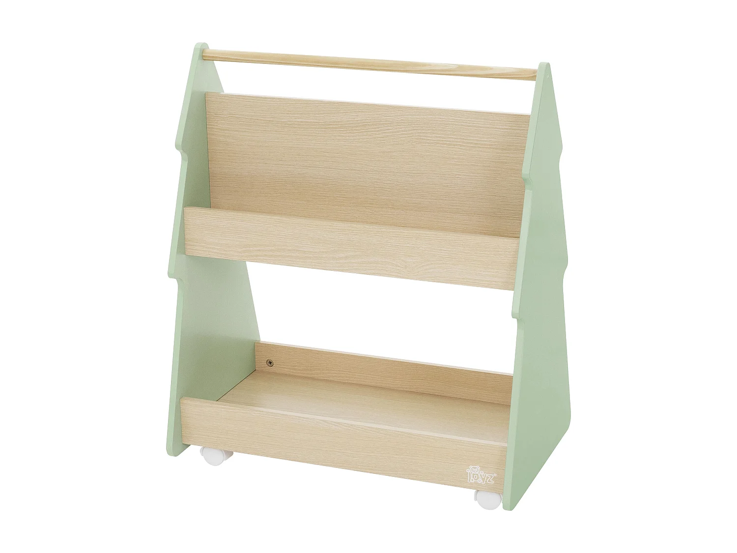 Libreria per bambini design abete cm beige-verde scaffale in legno con 3 ripiani
