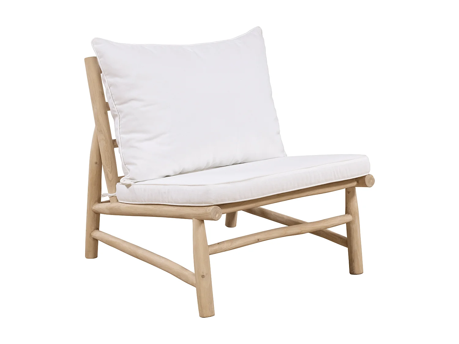 Salon de jardin en teck : 2 fauteuils et une table basse ronde - Naturel clair et blanc - TULUM de MYLIA