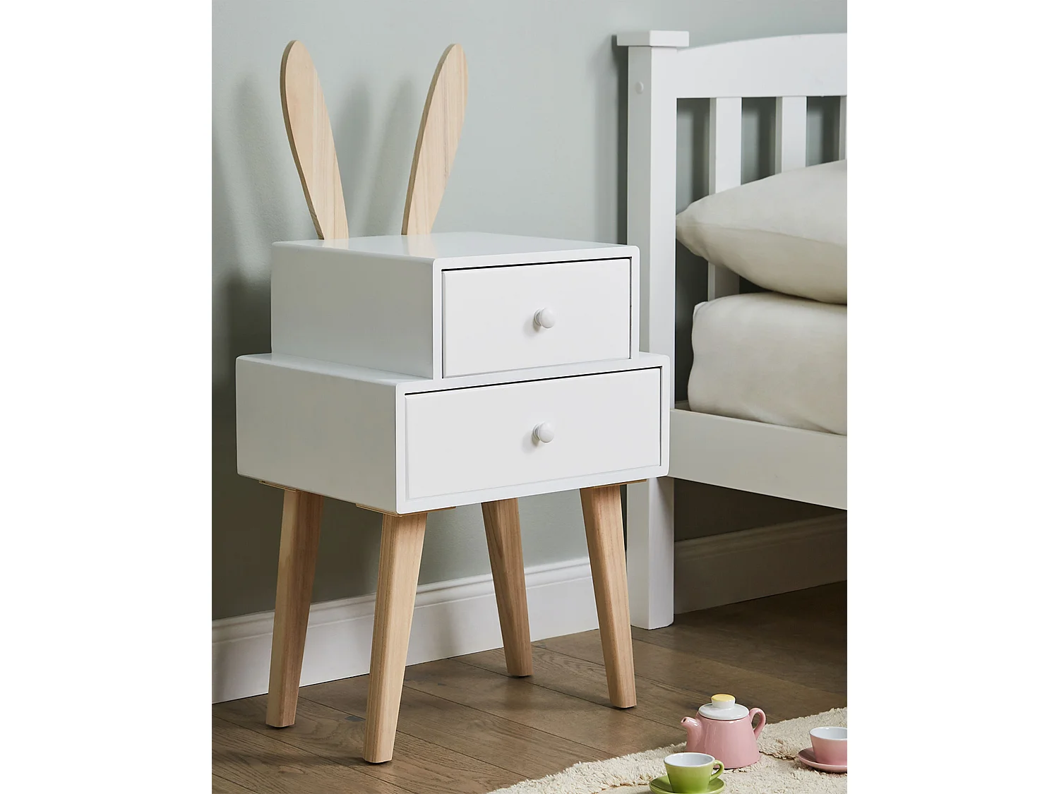 Table de nuit à 2 tiroirs BANKS Blanc