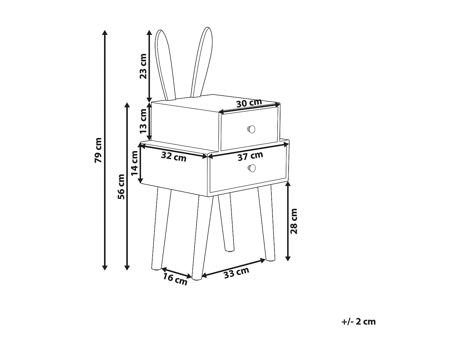 Table de nuit à 2 tiroirs BANKS Blanc