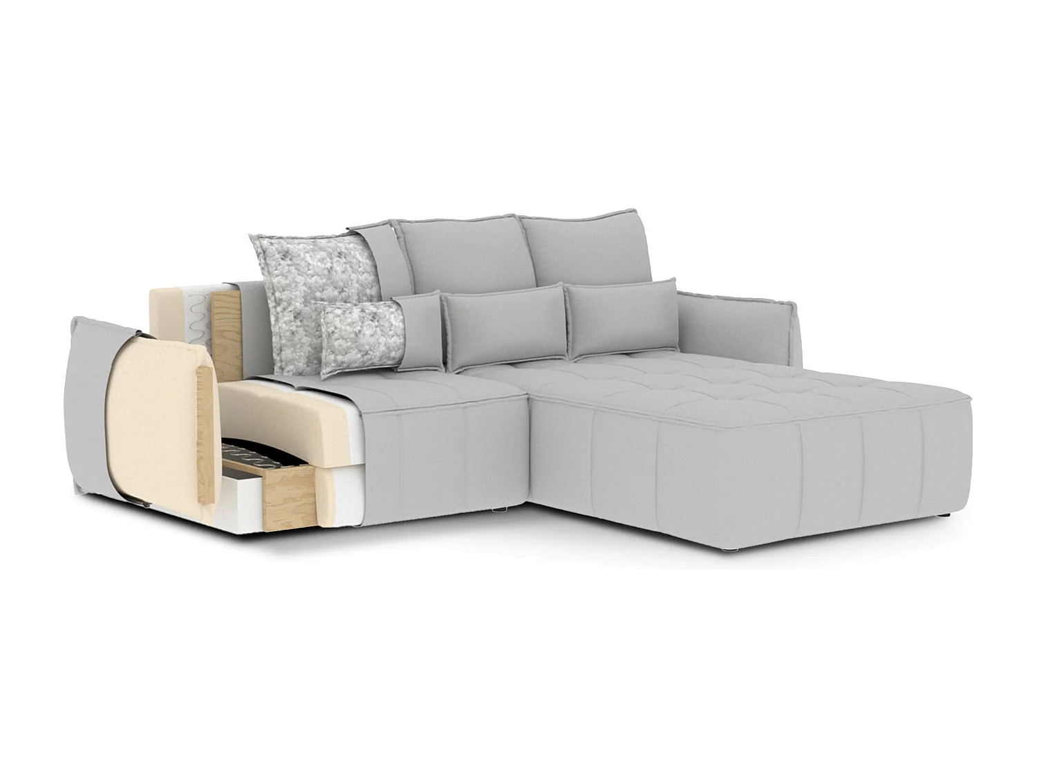 Canapé d’angle tissu effet cuir Kampus – Convertible et rangement-Couleur Beige-angle droit