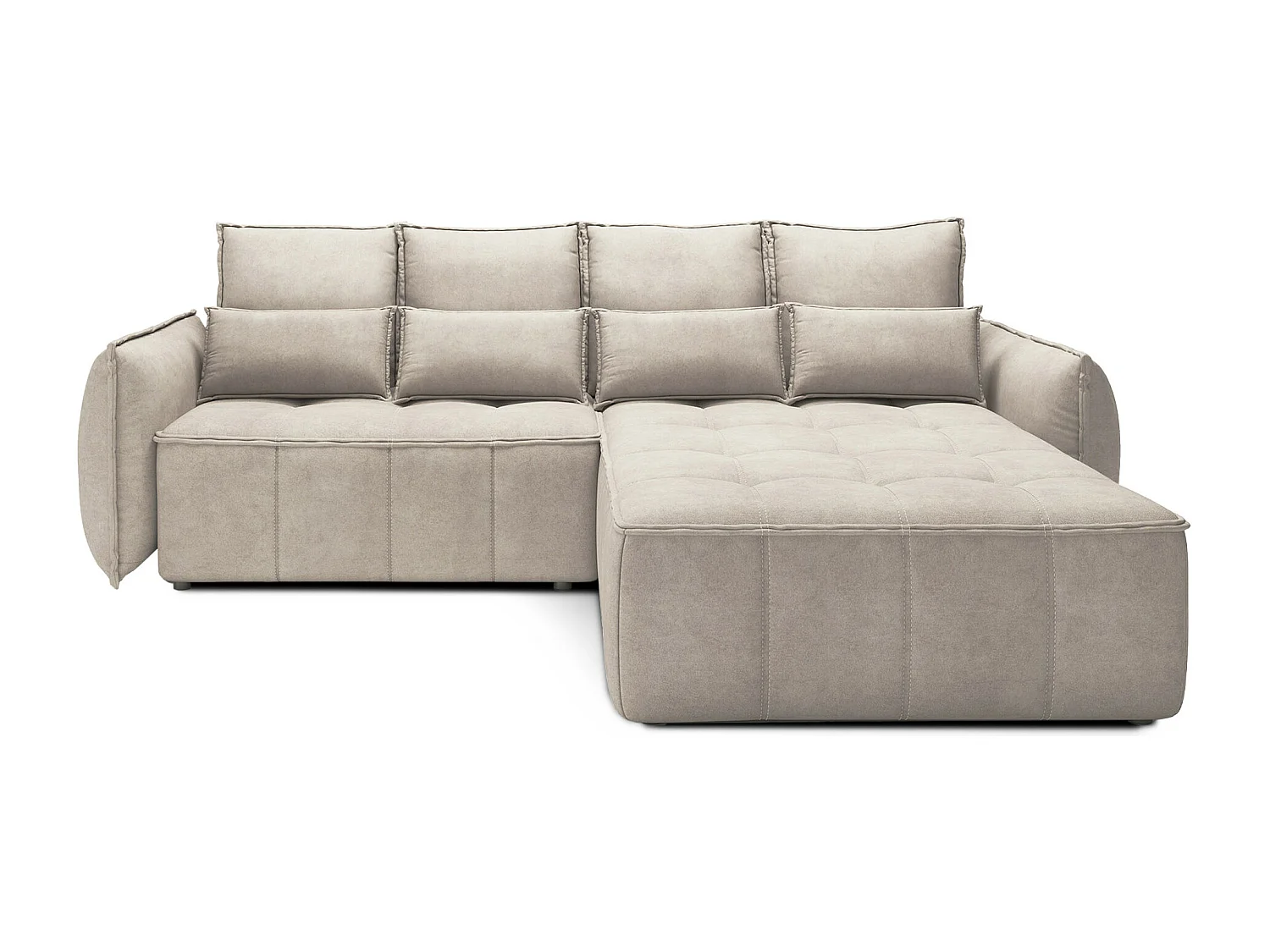 Canapé d’angle tissu effet cuir Kampus – Convertible et rangement-Couleur Beige-angle droit