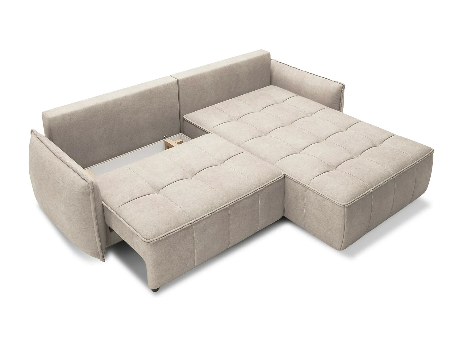 Canapé d’angle tissu effet cuir Kampus – Convertible et rangement-Couleur Beige-angle droit