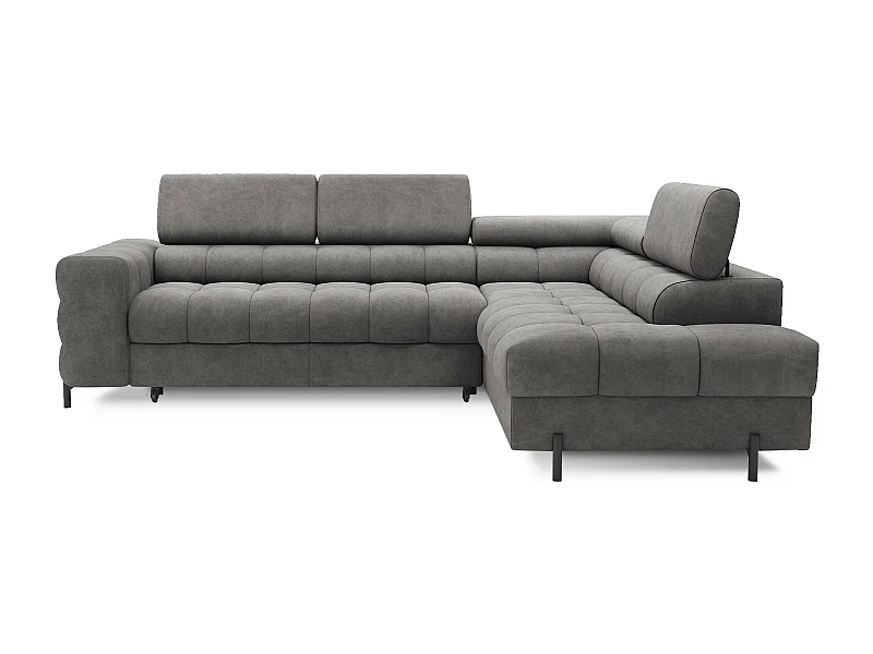 Canapé d’angle velours capitonné Luccino – Convertible et coffre-Couleur Gris foncé-angle droit