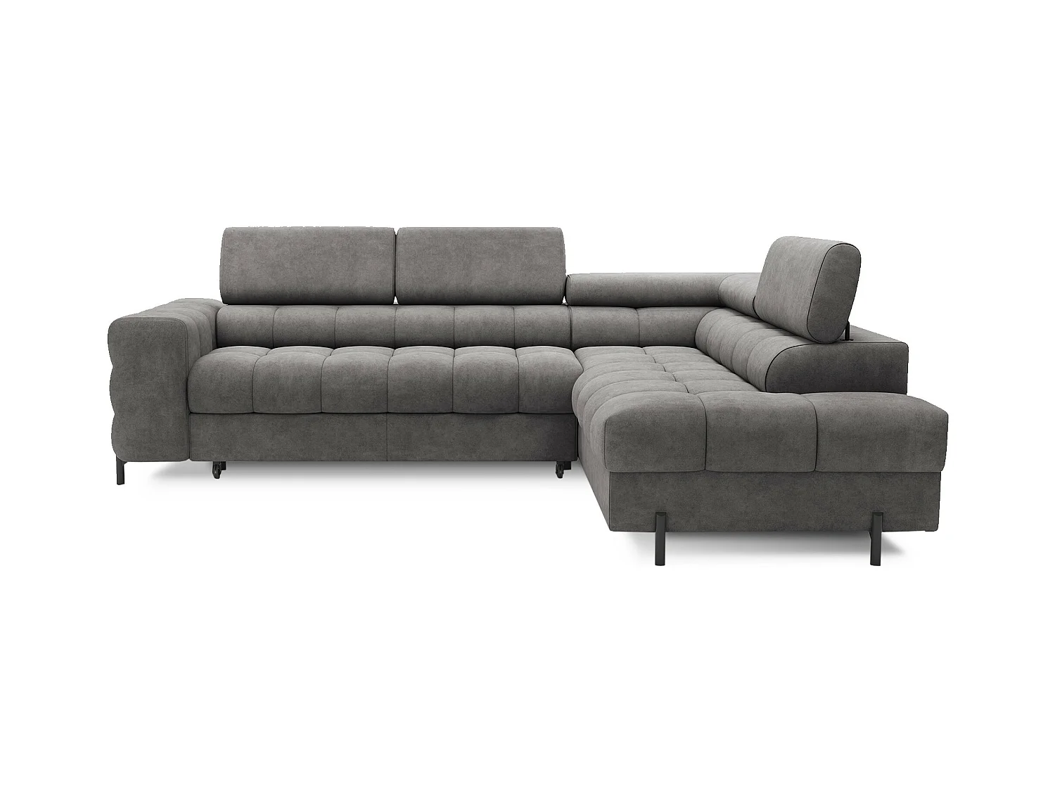 Canapé d’angle velours capitonné Luccino – Convertible et coffre-Couleur Gris foncé-angle droit