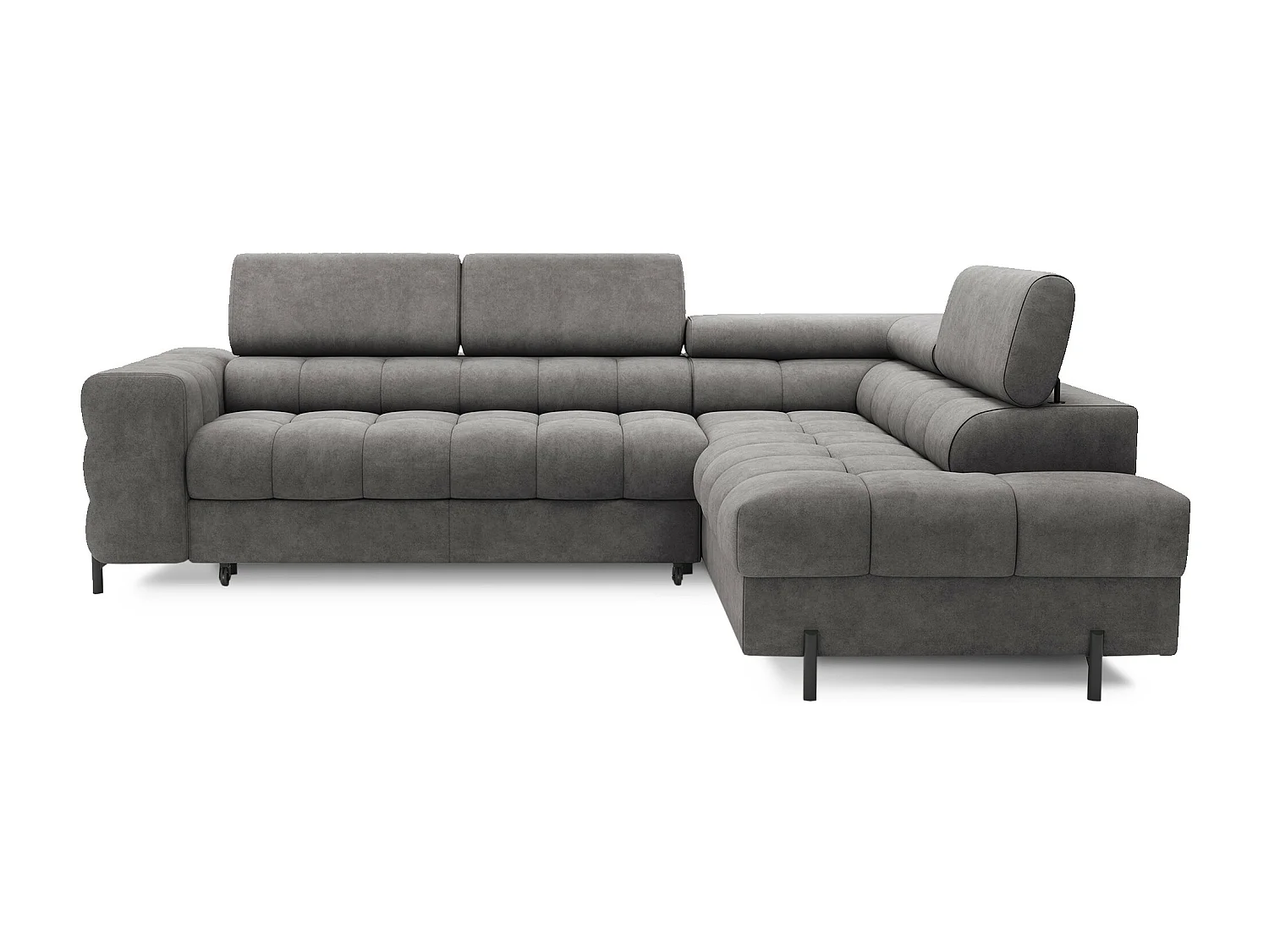 Canapé d’angle velours capitonné Luccino – Convertible et coffre-Couleur Gris foncé-angle droit