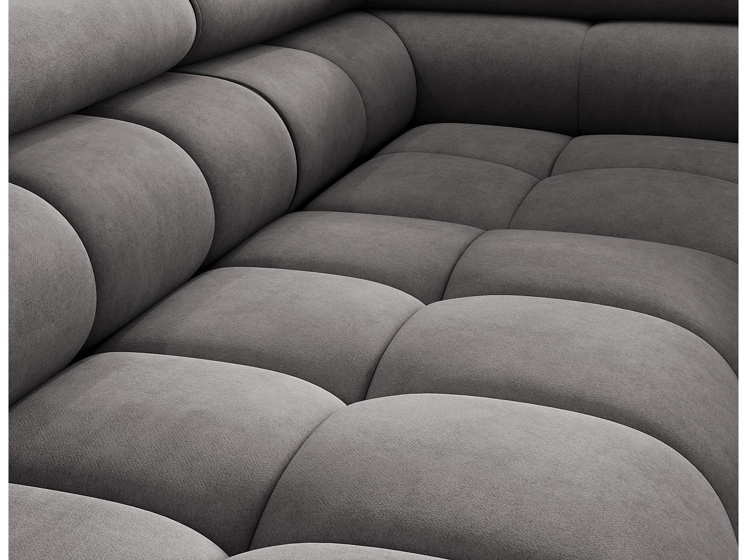 Canapé d’angle velours capitonné Luccino – Convertible et coffre-Couleur Gris foncé-angle droit