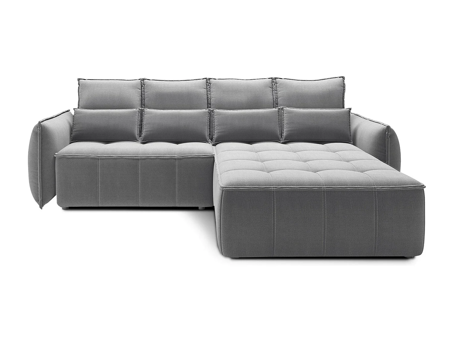 Canapé d’angle tissu effet cuir Kampus – Convertible et rangement-Couleur Gris-angle droit