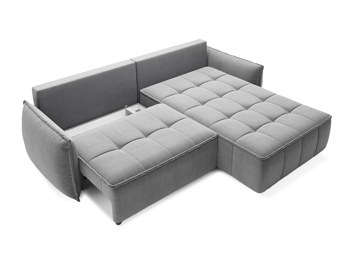 Canapé d’angle tissu effet cuir Kampus – Convertible et rangement-Couleur Gris-angle droit