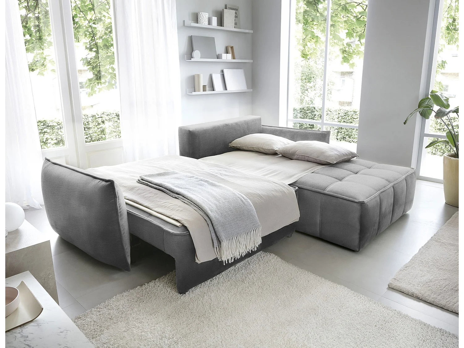 Canapé d’angle tissu effet cuir Kampus – Convertible et rangement-Couleur Gris-angle droit