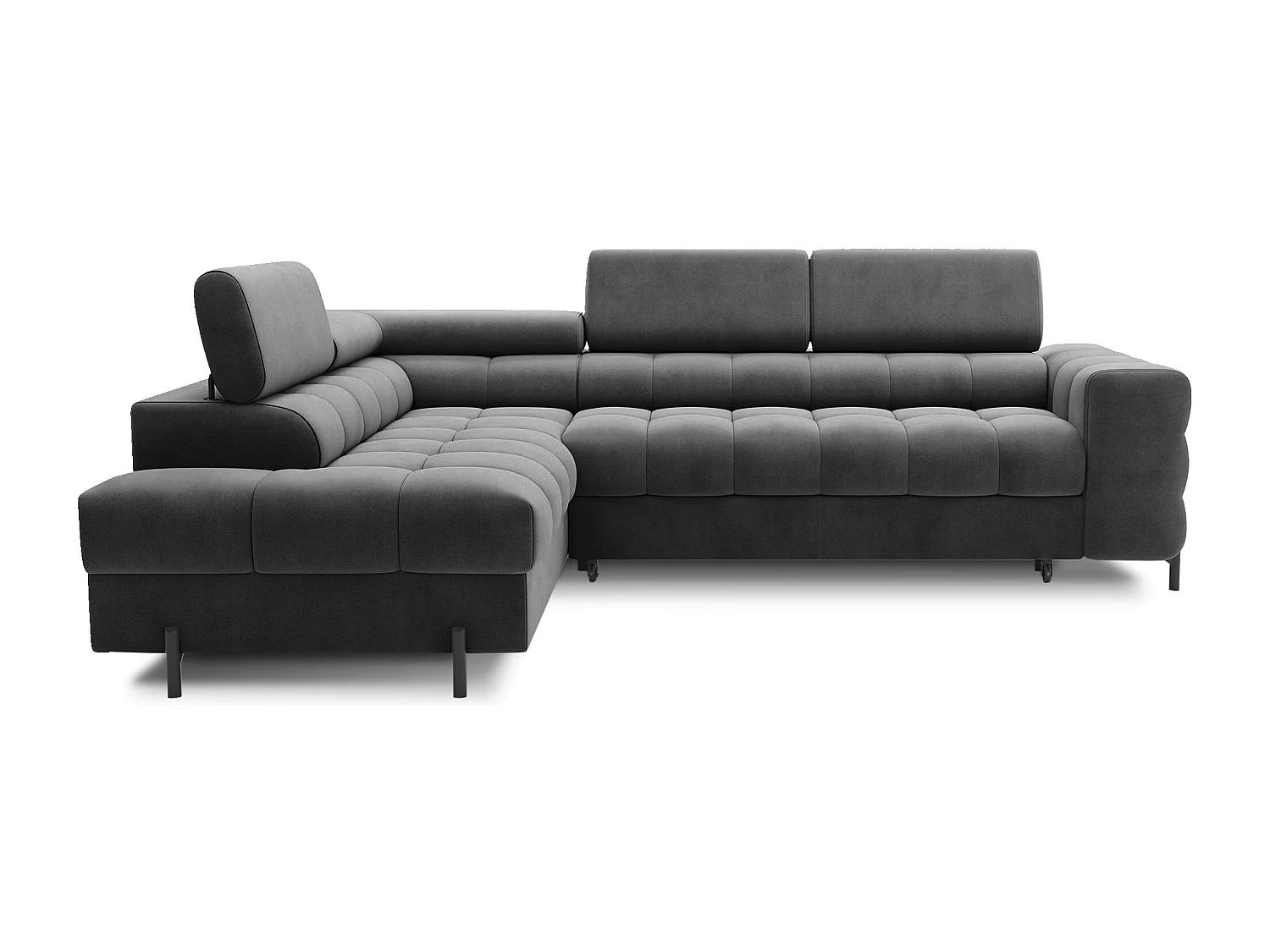 Canapé d’angle velours capitonné Luccino – Convertible et coffre-Couleur Gris foncé-angle gauche