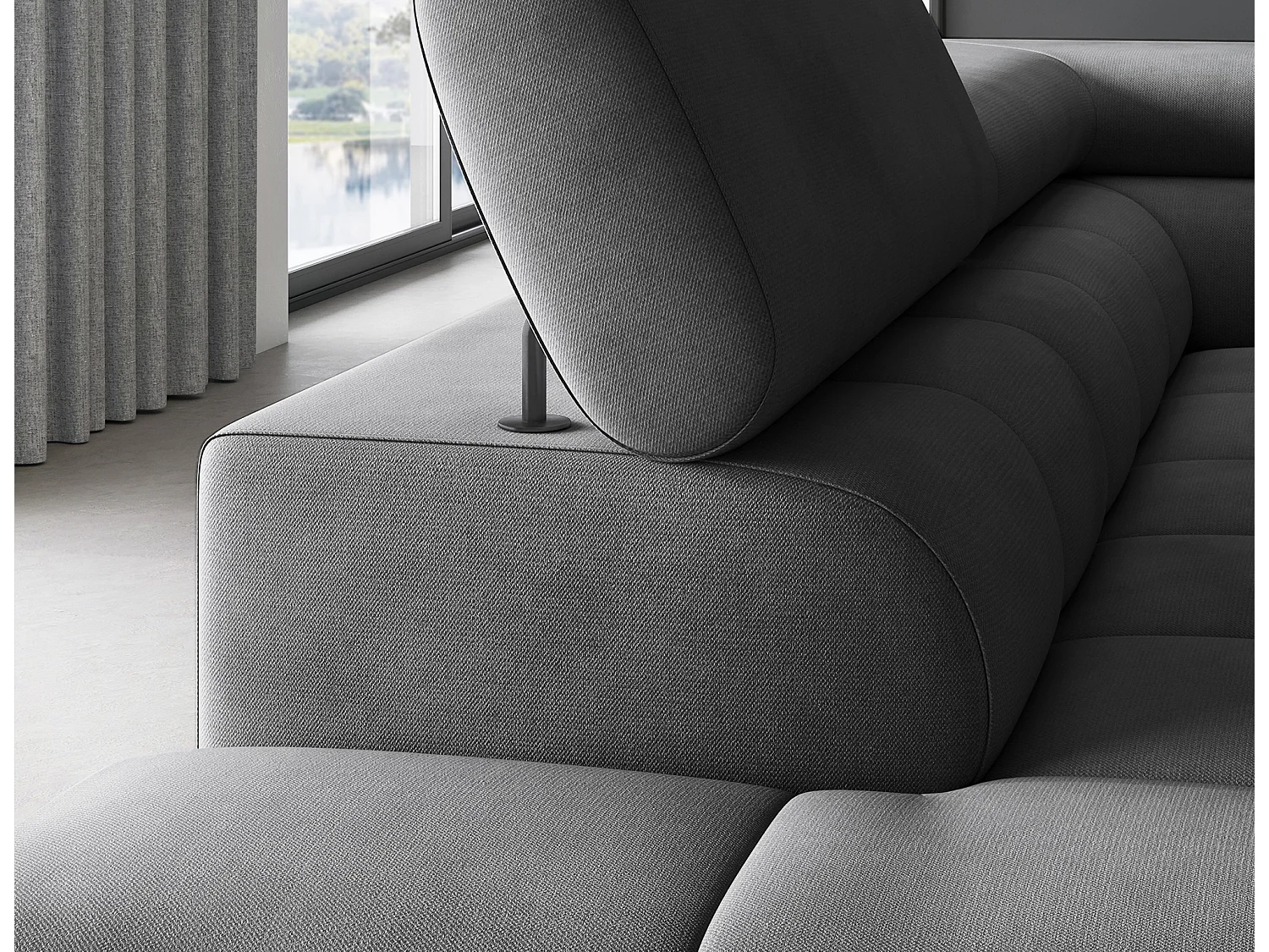 Canapé d’angle velours capitonné Luccino – Convertible et coffre-Couleur Gris foncé-angle gauche