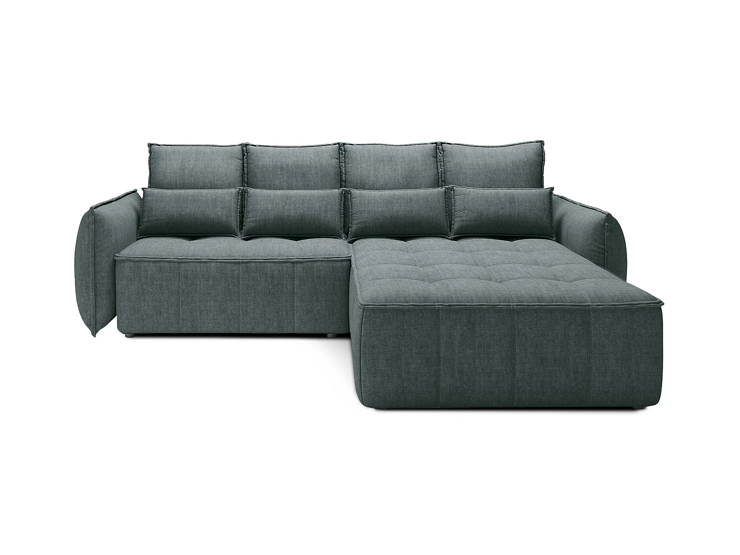 Canapé d’angle tissu effet cuir Kampus – Convertible et rangement-Couleur Vert sapin-angle droit
