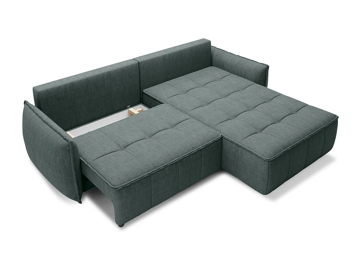 Kampus hoekbank in stof met leereffect – Converteerbaar en opbergruimte-Kleur Dennengroen-juiste hoek
