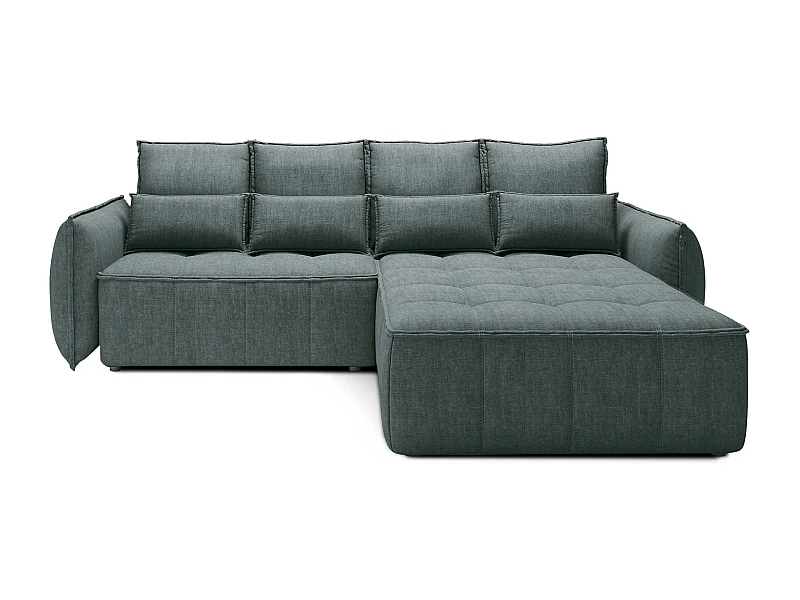 Canapé d’angle tissu effet cuir Kampus – Convertible et rangement-Couleur Vert sapin-angle droit