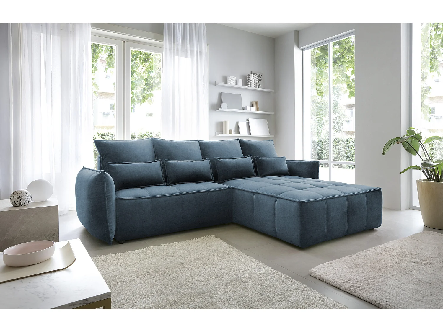 Ecksofa Lopez  L/Stoffbezug/Blau