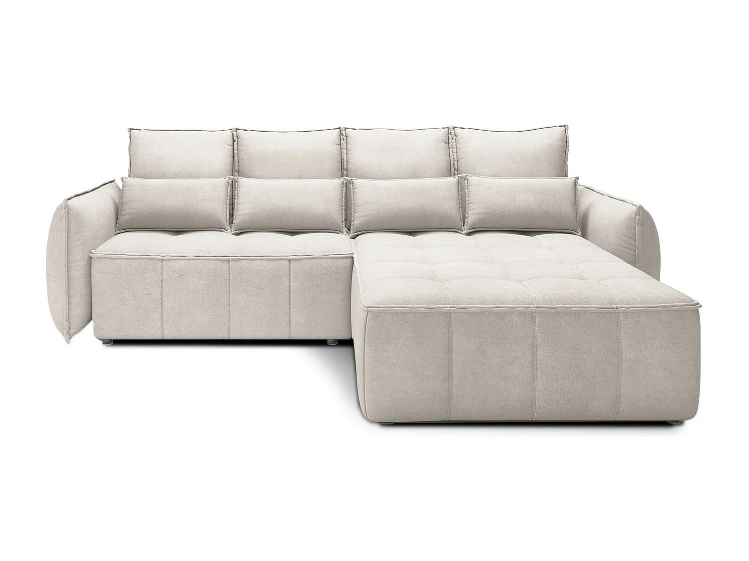 Canapé d’angle tissu effet cuir Kampus – Convertible et rangement-Couleur Beige clair-angle droit